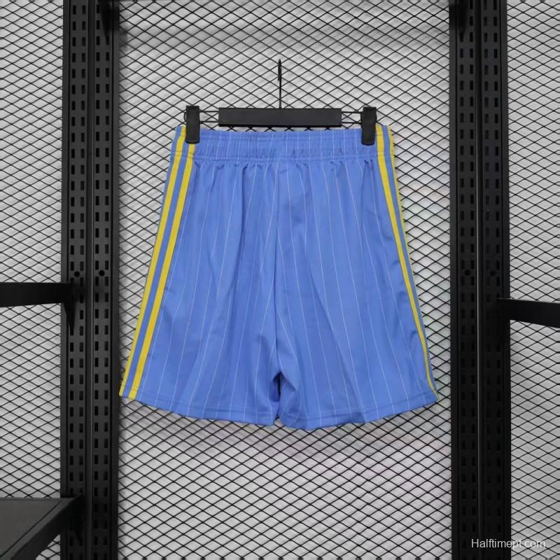 Retro Player Version 1990/91 Manchester United Third Sky Blue with Pinstripe Pattern Shorts