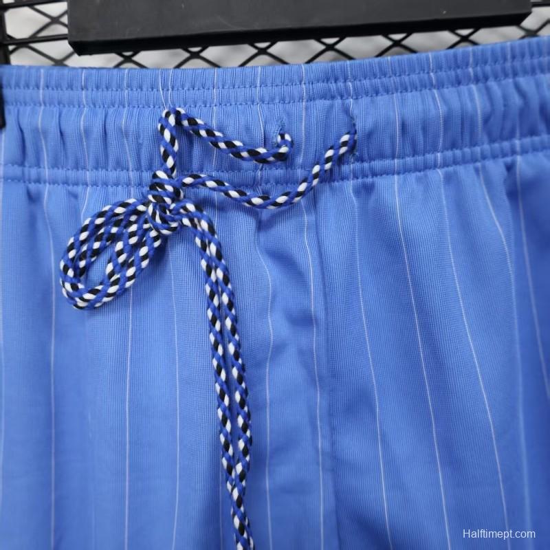 Retro Player Version 1990/91 Manchester United Third Sky Blue with Pinstripe Pattern Shorts