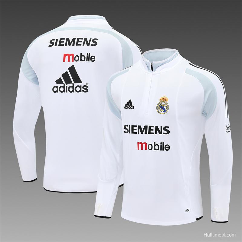 Retro 04/05 Real Madrid White Half Zipper Jacket